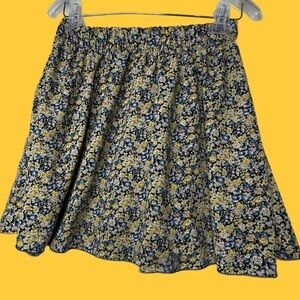 Yellow and Navy Ditsy Floral Elastic Waist Mini Skirt Size Medium